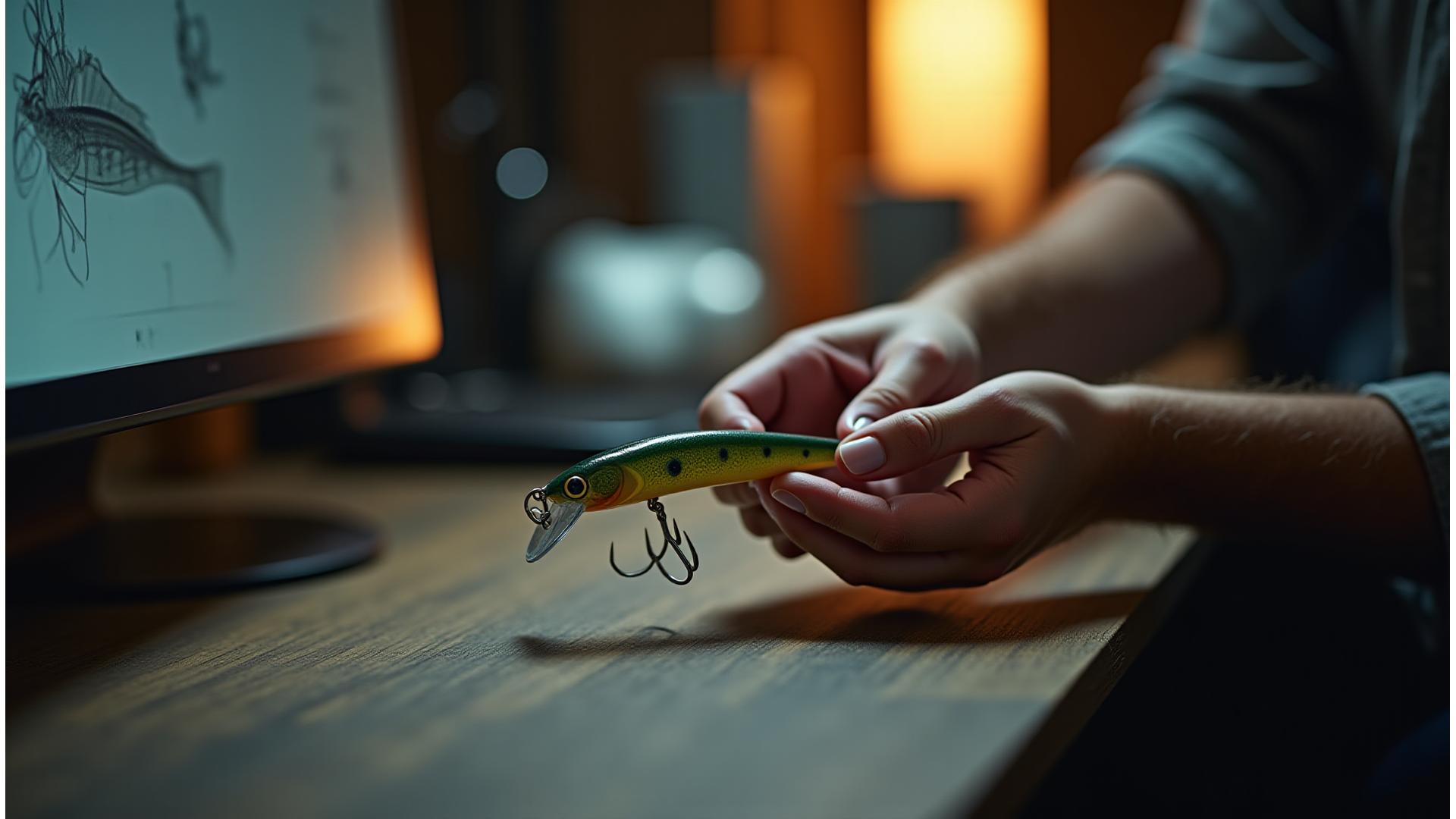 Close-up of a premium, handcrafted fishing lure near clear water, symbolizing Serpent Scale's heritage of innovation and passion.