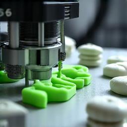 A 3D printer actively producing a fishing lure prototype, showing the layer-by-layer creation process, surrounded by various partially completed and finished prototypes of rods or reels, emphasizing iterative development.