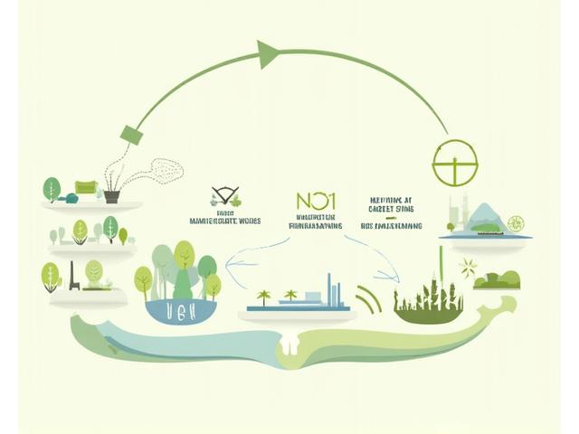 An infographic representing the lifecycle of fishing tackle, showing material sourcing, manufacturing, use, and disposal, with green arrows indicating sustainable options.