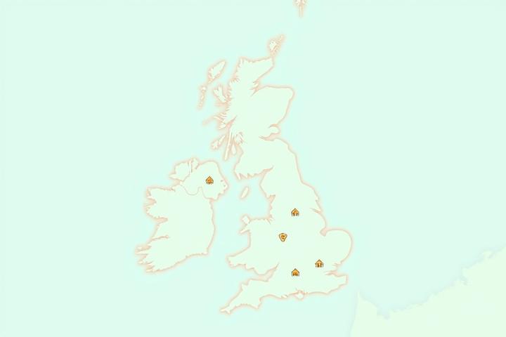 A stylized map showing pins representing Serpent Scale authorised retailers across the United Kingdom, highlighted against a subtle aquatic background.